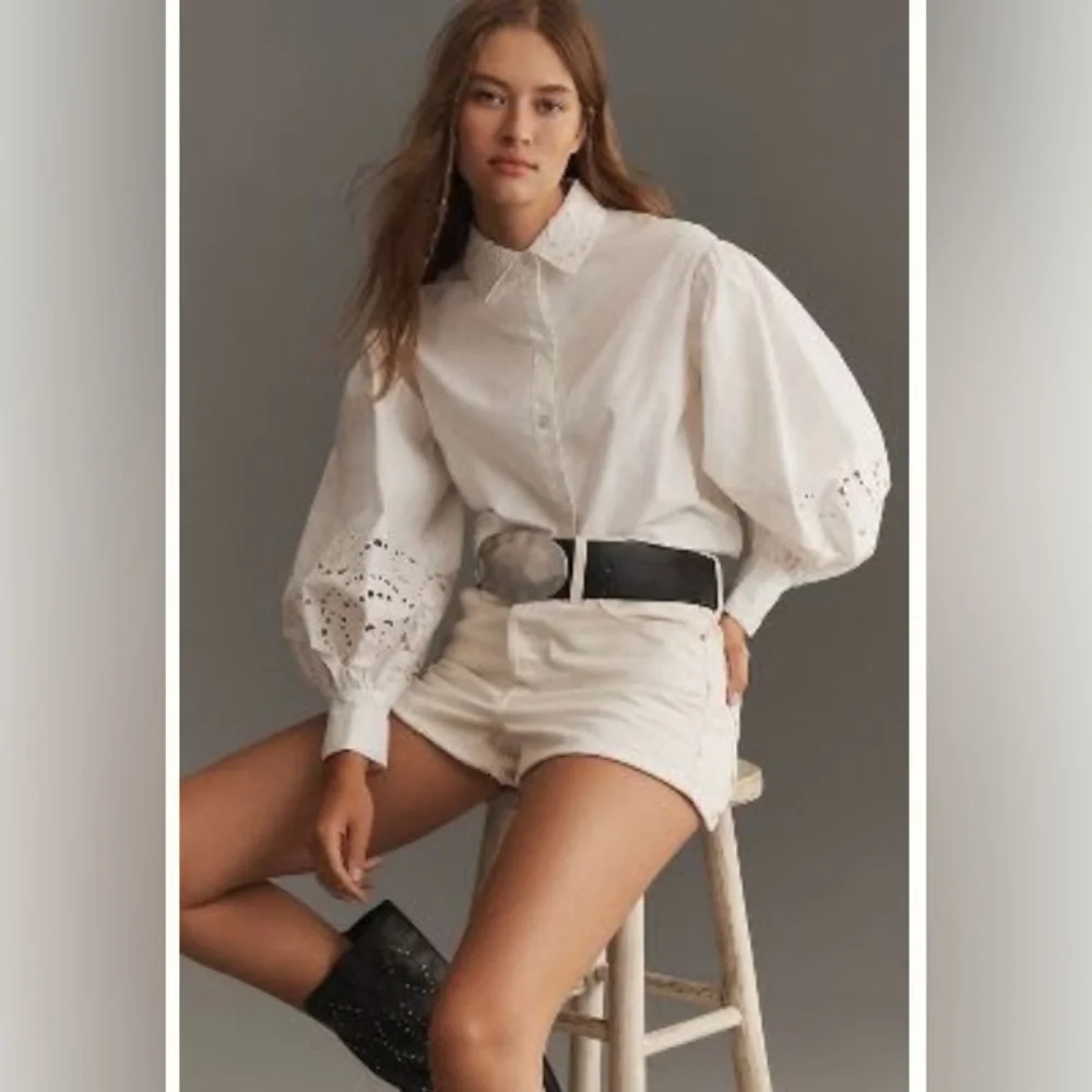 Chic White Blouse with Eyelet Sleeves